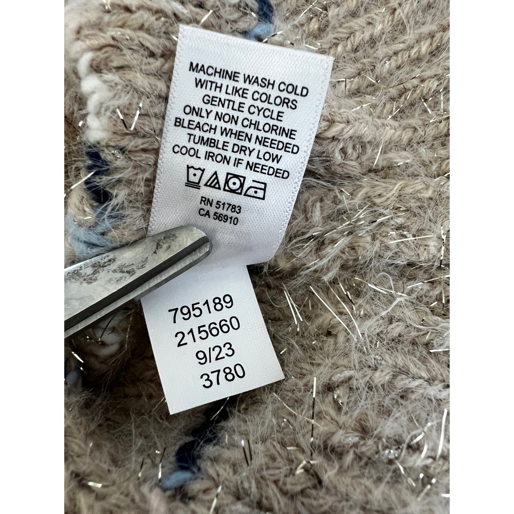 Maurice's Sweater Women's S Small Pullover Beige Blue Crew Neck Silver Tinsel - Picture 9 of 9